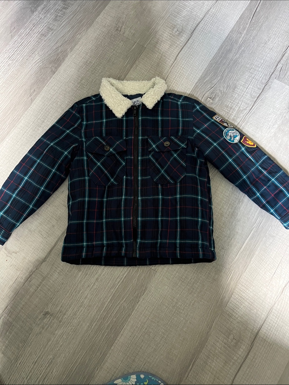 Garanimals Navy Plaid Puffer Jacket with Sherpa Collar